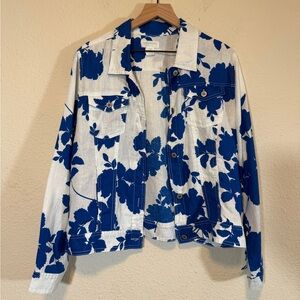 Cynthia Rowley Blue Floral Linen Jacket-Size XL